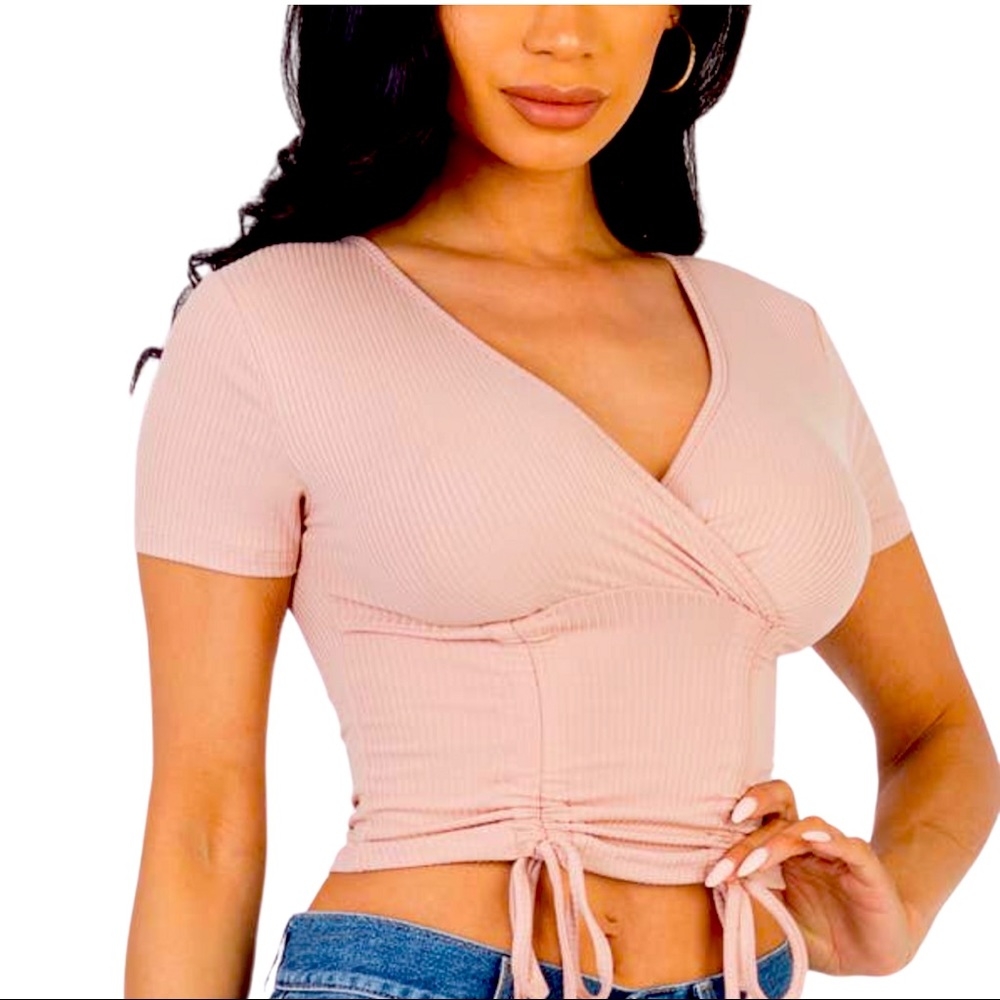 Ribbed Ruched Drawstring Crop Top